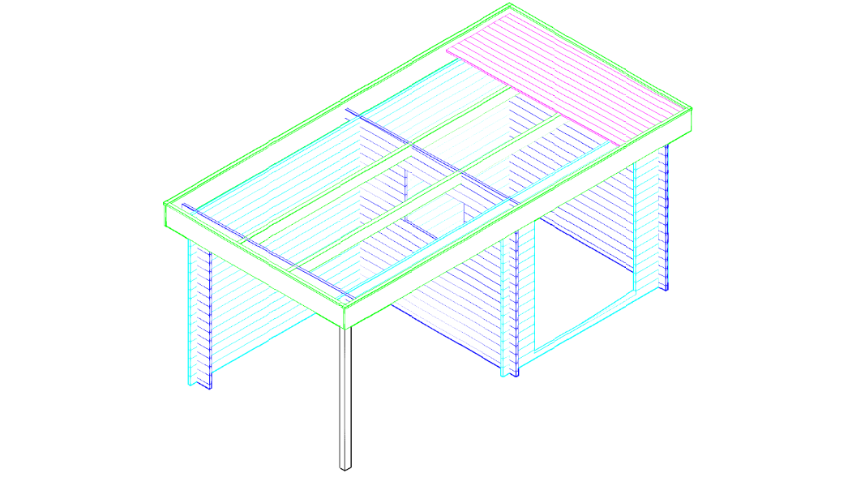 3D-tekening van Interflex 2526Z tuinhuis met overkapping