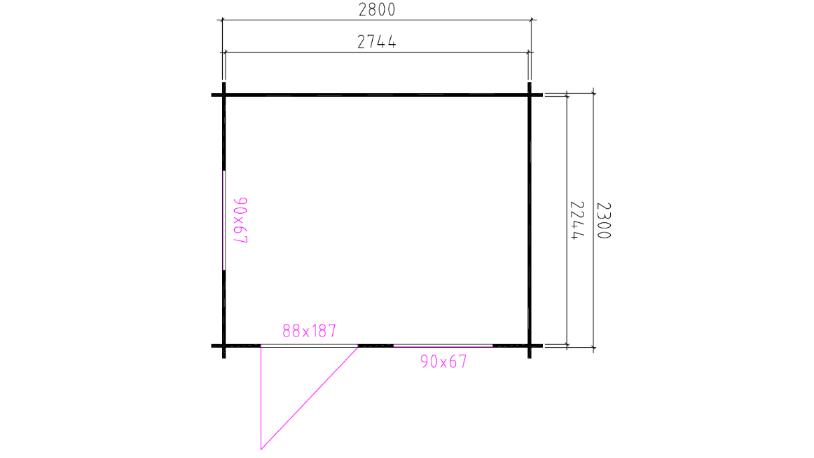 Plattegrond van tuinhuis Interflex 3026 met overkapping en zadeldak voor tuinopslag en zitruimte