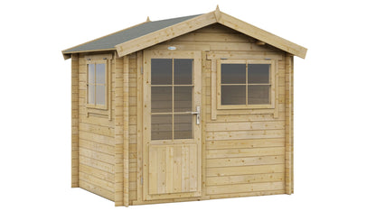 Licht houten Interflex 2520 tuinhuis met ramen en zadeldak vrijstaand op witte achtergrond