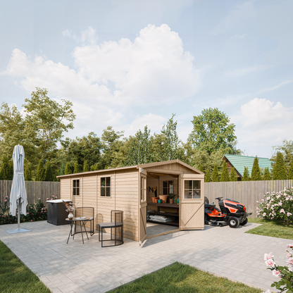 Ruim houten tuinhuis 15 m² met zadeldak – Timbela M337